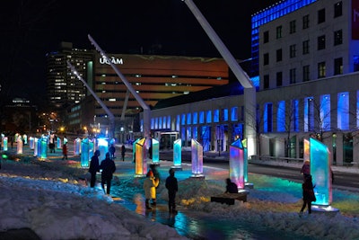 RAW’s temporary immersive public art installation called Prismatica comprises pivoting prisms, which create overlapping transparencies, patterns, and reflections on their surroundings. Visitors are able to turn the giant prisms like a giant kaleidoscope. Prismatica debuted at the Luminothérapie Competition in Montreal in 2014, and has traveled to Washington, Chicago, Ottawa, and Calgary.