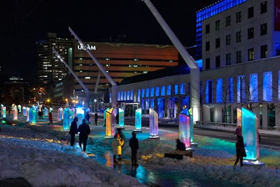 RAW’s temporary immersive public art installation called Prismatica comprises pivoting prisms, which create over­lapping transparencies, patterns, and reflections on their surroundings. Visitors are able to turn the giant prisms like a giant kaleidoscope. Prismatica debuted at the Luminothérapie Competition in Montreal in 2014, and has traveled to Washington, Chicago, Ottawa, and Calgary.