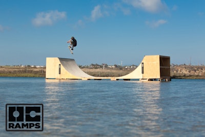 OC Ramps builds a halfpipe skateboard ramp over water!
