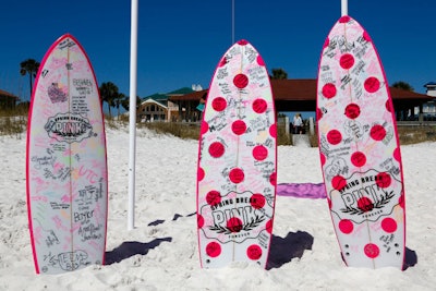 At Victoria’s Secret Pink spring break event in Destin, Florida, in March 2014, the retailer placed its event logo on custom surfboards that guests could sign.