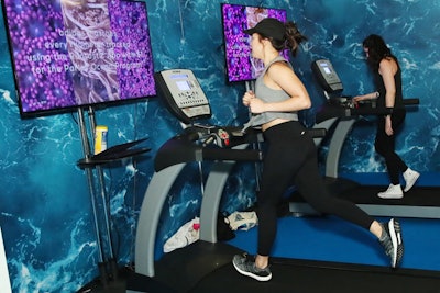 Adidas's interactive gym invited people test out the brand's Ultraboost Parley shoe on treadmills. The activation also highlighted the brand's partnership with Parley for the Oceans, which focuses on ending marine plastic pollution.