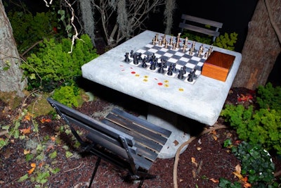 The forest room also had a game of chess that guests could play.