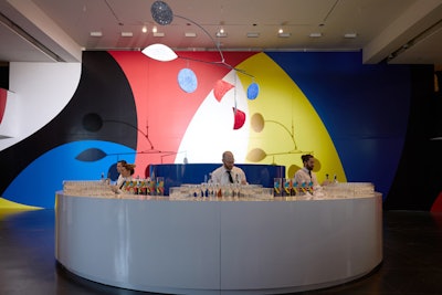 A large circular bar served as the centerpiece of the cocktail space. Hanging above it was a Calder-inspired mobile completely crystallized by Swarovski, a long-running sponsor of the C.F.D.A. Fashion Awards.