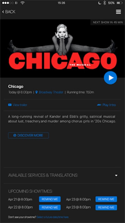 Earlier this year, GalaPro, an app for the hearing impaired, made its Broadway debut in New York. To use it, theater-goers download the free app and log into the theater’s Wi-Fi. GalaPro then automatically syncs with the show, displaying lines and lyrics on the user’s phone, like a live closed-captioning system. The app is currently available at performances of Dear Evan Hansen, School of Rock, A Bronx Tale, Come From Away, Chicago, The Phantom of the Opera, Anastasia, Hello, Dolly!, The Band's Visit, and others. The tech company also plans to roll out audio description services for the visually impaired and translation services for non English-speaking visitors.