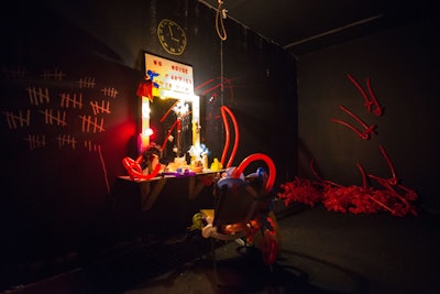The Power Plant's Paul Zingrone created an art installation called the Clown Room. The room was dimly lit and there were balloon swords that guests could play with.