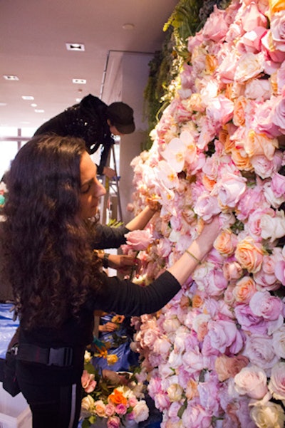 For wine brand Meiomi’s launch party at a private townhouse in New York in April, the designer designed an intricate floral wall with roses and succulents.