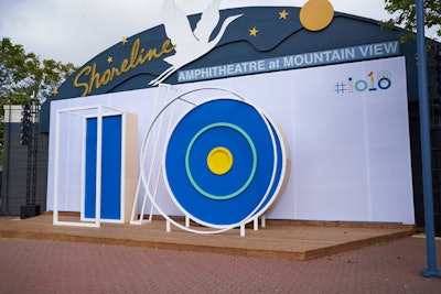 A three-dimensional version of the Google I/O logo offered a popular photo op area—and included the event's #IO18 hashtag.
