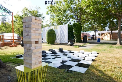 As in previous years, the conference incorporated music-festival-inspired elements, such as oversize Jenga and Checkers games.