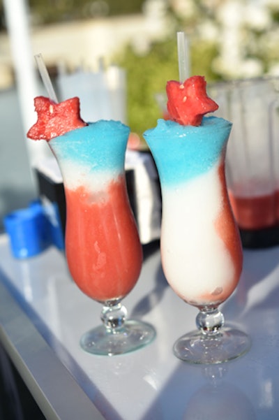 In addition to Svedka cocktails and burgers, corndogs, and chicken skewers, barbecue guests drank Svedka’s Rocket Pop—a frozen slushie made with Svedka vodka plus layers of strawberry purée, coconut cream, and blue curaçao.