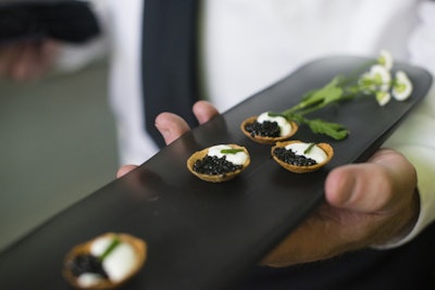 During the cocktail reception in the lobby, guests enjoyed passed hors d'oeuvres by Union Square Events such as caviar with creme fraiche.