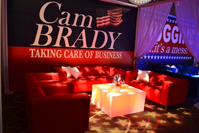 At an event for the Will Ferrell movie The Campaign, Designer8 used red and blue pieces from its Domino collection. The company's light-up side tables completed the patriotic look.