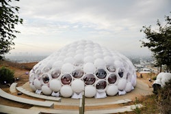 Sivan and his fans gathered for an immersive listening session of his upcoming album inside a bubble capsule. The modular dome was composed of white and translucent inflatable plastic spheres and was produced by design collective Pneuhaus.