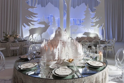 The Great White North Gala, which was held in the Van Horne Ballroom on the final night, featured a white-and-metallic winter wonderland theme with illuminated laser-cut paper centerpieces and menus designed and produced by Vanessa Kreckel of TPD Design House. Calgary-based Modern Luxe Rentals provided the tabletop rentals and chairs and Flower Artistry handled the florals, which were sourced from the region.