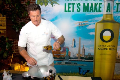 Chef Seamus Mullen lead olive oil demos and created Spanish dishes at the U.S. kickoff of the Olive Oil World Tour, which took place July 12 at the Cervantes Institute in New York.