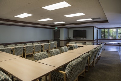 The GLAZA Boardroom seats up to 40 people, with audiovisual package included.