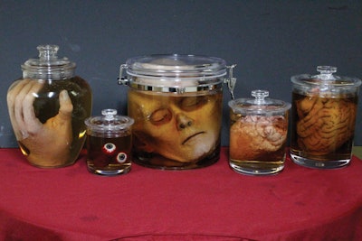 Shatterproof specimen jars, $138 per week, available nationwide from Dapper Cadaver