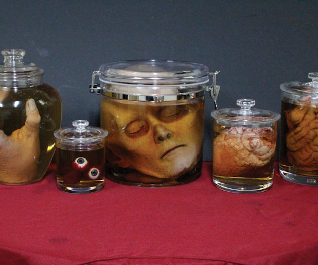 Shatterproof specimen jars, $138 per week, available nationwide from Dapper Cadaver