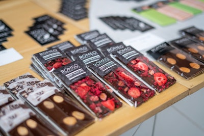 Romeo Chocolates, based in Long Beach, showed off its unique flavors at the BizBash kick-off party on July 17. The shop highlights a line of artisanal confections featuring world-sourced chocolate, with flavors such as berries and white chocolate; Marcona almond and sea salt; and pistachio, Bing cherry, and sea salt. The shop can provide custom desserts and gifts and also hosts chocolate-tasting classes where owner Romeo Garcia educates groups on cacao percentages, flavor nuances, texture, color, and more.