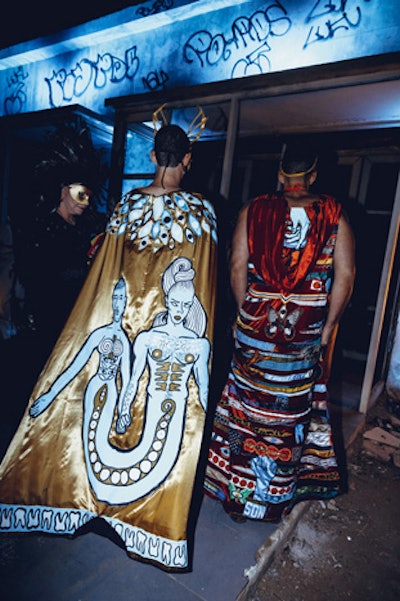 Guests embraced the party’s theme, arriving in elaborate Greek-inspired costumes, headgear, and makeup.