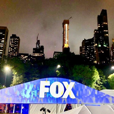 Setup of upfront for Fox after party at Wollman Rink
