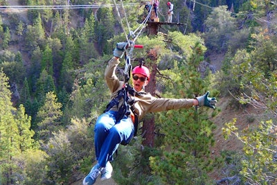 Ziplines at Pacific Crest offers high-flying group adventures in the San Gabriel Mountains, 75 miles northeast of Los Angeles. The company has two zip line courses ranging from 200 to 1,500 feet in length; tours are entirely tree-based, and designed to minimize environmental impact. Regular tours cost $109 per person and last two-and-a-half hours. For more experienced participants, the company offers Full Moon Tours at night, followed by outdoor refreshments. Each tour can hold as many as eight people; for larger groups, multiple customized tours can be booked back-to-back. The company offers a discount for groups of six or more; parties should call ahead to make reservations.