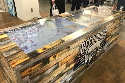 Brand Activation Services also showed off its beer pong table, which has a video screen embedded on the tabletop. The screen can display company logos or videos, or even stream live sporting events.