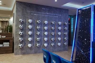 During the 2018 World Cup in Russia, which took place in June and July, Visa, the official payment services provider of FIFA, set up two lounges for clients and guests, one of which featured a wall with rows of soccer balls.