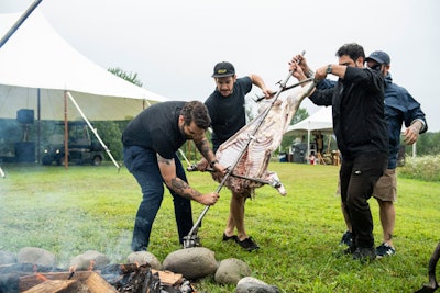 Nick Curtola of the Four Horsemen in Brooklyn cooked lamb, asado style.