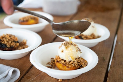 For dessert, guests dined on grilled peaches with tomato-honey jam and chamomile ice cream by Sam Mason of Oddfellows.