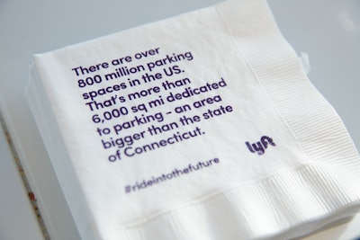 Statistics related to the panel topic—as well as the event's hashtag—were printed on napkins.