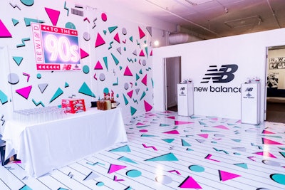 The space was designed to promote New Balance’s new X-90 Knit—a sneaker that combines “the best of the ‘90s with 2018 street style,” according to the brand. A series of rooms had a variety of decade-appropriate designs, including one using pink and teal that matched the shoe design.