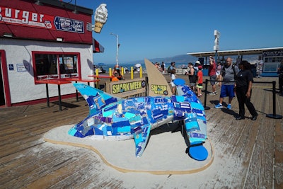 A hammerhead shark was constructed from corrugated cardboard from supermarkets.