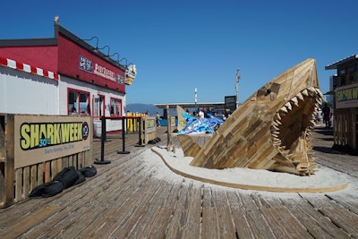 Discovery worked with BCXP and Nest Environments to create four social media-friendly installations on the Santa Monica Pier. A great white shark was constructed from reclaimed driftwood and lumber; guests were encouraged to pose for photos inside the shark's mouth.