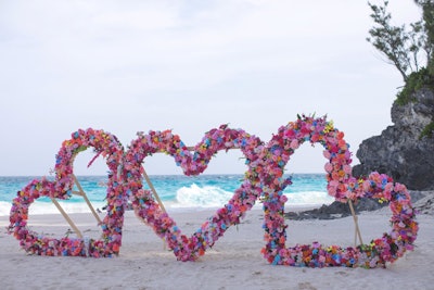 Another photo opp at Rosewood Bermuda included a floral arrangement shaped like hearts.