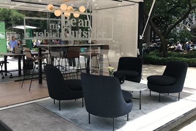 Other seating included more residential-style comfortable chairs and an outdoor rug. 'If it's a creative blue-sky thinking session, you might want to be in lower, more comfortable seating,' said Kathryn Pratt, L.L. Bean director of brand engagement.