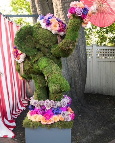 Floral and event design company B Floral hosted a circus-theme showcase in the Southampton Social Club in August 2018. The Hamptons event had several on-theme photo ops, including an elephant-shaped topiary topped with colorful florals.