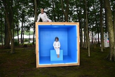 'We Can't Wait Much Longer' by Asian artists Noodlerice was comprised of a large square box, the inside of which was painted entirely blue. The interactive installation featured the two performers engaged in a series of poses and live, silent dialogue.