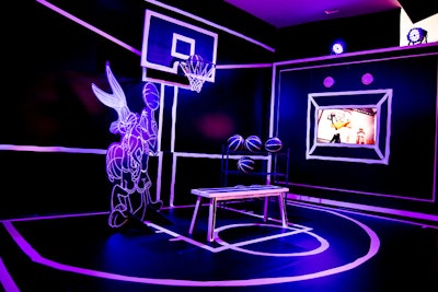 Artist Joshua Vides reinterpreted the 2-D world of Space Jam with a galactic neon basketball court with cut-outs of Bugs Bunny and Daffy Duck. The installation is inspired by the 1996 film’s R&B soundtrack and the game between the Monstars and Tunesquad.
