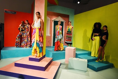 A color block-inspired setup evoked the vibrancy of Careyes, Mexico, and the collection.