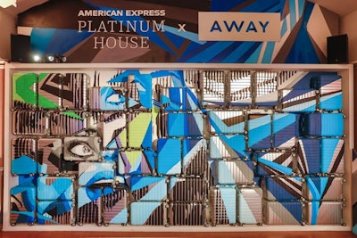 Graffiti artist Jay Caes created a Brick Lane-inspired mural on a wall composed of Away suitcases. Throughout the weekend, guests received complimentary luggage stickers and could shop select items from the luggage brand's 'travel uniform' program.