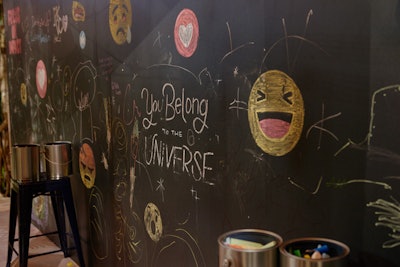At this year’s VidCon, held in Anaheim, California, in June, Facebook created a tranquil, outdoors-meets-indoors lounge specifically for creators. Attendees were encouraged to add inspiring messages and drawings for their peers on a large chalkboard wall.