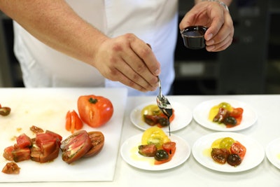 Valdivia Farms heirloom tomatoes with extra virgin olive oil, balsamic molasses, and crispy basil