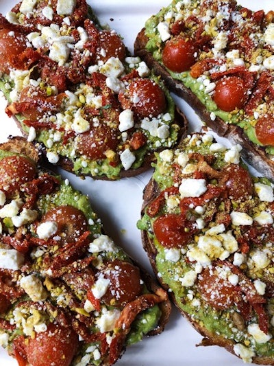 Olive Tapenade, Avo Mash, Sundried & Cherry Tomatoes, Feta Cheese, Olive Oil and Pistachio Dukkah.