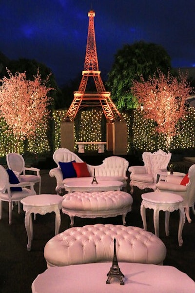 Lounges set on Brownstone Street under the Eiffel Tower set the scene for a Parisian bar mitzvah.