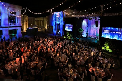 A gorgeous outdoor dinner set for the Environment Media Awards. The stage was custom built.