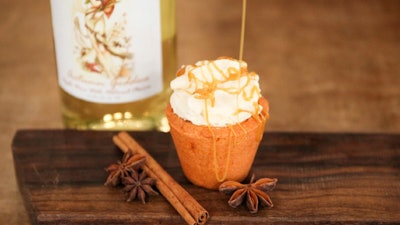 FALLing in love: this treat is made with a Pumpkin Spice Cookie Cup filled with apple and pumpkin table wine, whipped cream, and caramel drizzle!