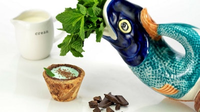 Grasshopper: Chocolate Chipster Cookie Cup filled with Crème De Menthe, Crème De Cacao, Vodka, and heavy whipping cream.