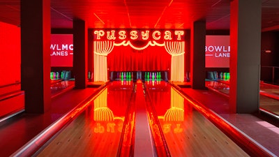 Bowlmor’s Times Square Lanes illuminated and ready to roll.