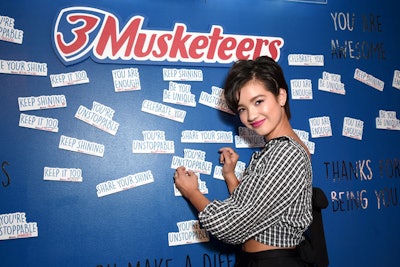 At Variety’s Power of Young Hollywood event, held in Los Angeles in August, sponsor 3 Musketeers created a #ThrowShine photo op. Celebrities, including 14-year-old actress Peyton Elizabeth Lee (pictured), chose a magnet to post on the wall; each magnet included inspiring, encouraging messages for their peers.
