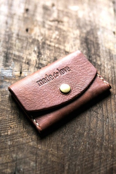 Customizable, handmade leather business card holder that fights child slavery
